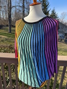 NY&Co XXL 7th Avenue Rainbow Stripe Knit Dolman Oversize Lightweight Sweater Top